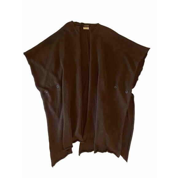 Eskandar Shawl Collar Jacket Wide Knit Open Poncho Linen One Size Brown Scotland - Picture 2 of 7